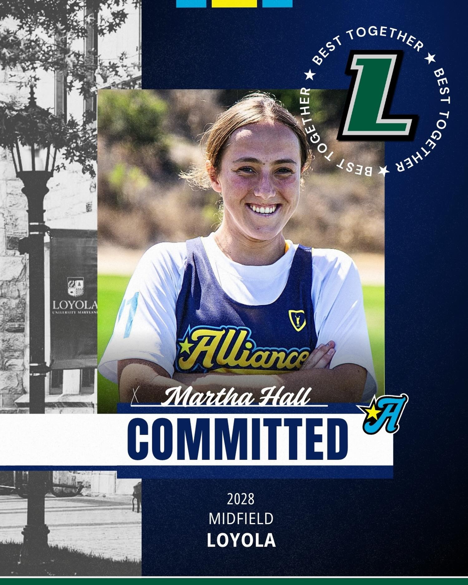 Scout Milner's Cornell commitment graphic for Alliance National, featuring an image of Scout playing lacrosse with Cornell logo and campus image.